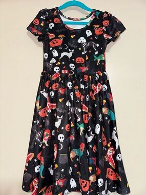 Charlie’s Project NWT Girls' Size 7 Black Halloween Dogs Print Twirl Dress